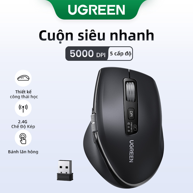 Chuột không dây Ugreen cuộn siêu nhanh | Bluetooth 5.0 2.4G 5000DPI | Bảo hành 18 tháng| 45792