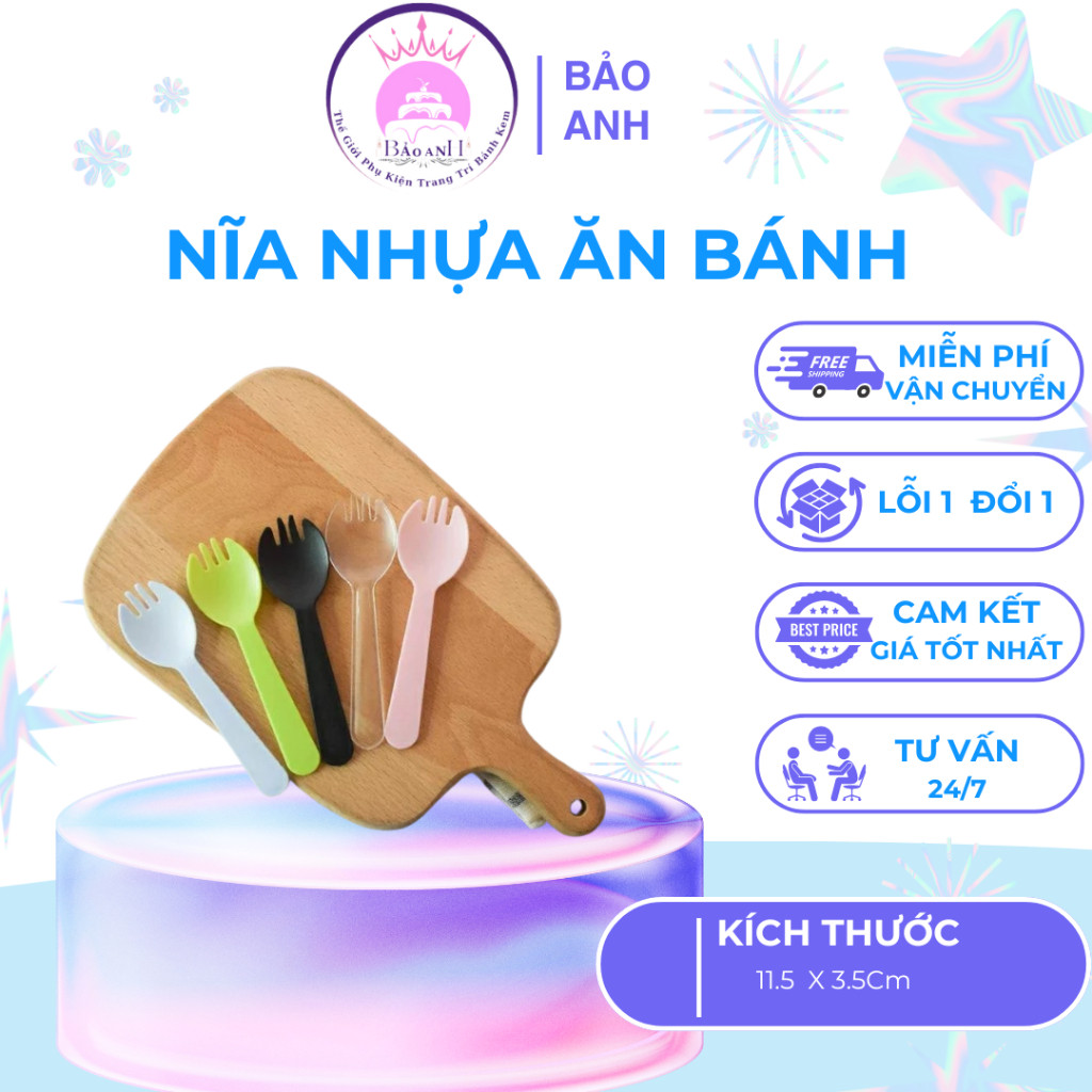 Nĩa Nhựa 1KG dùng 1 lần (mix màu), thìa nhựa ăn bánh D214