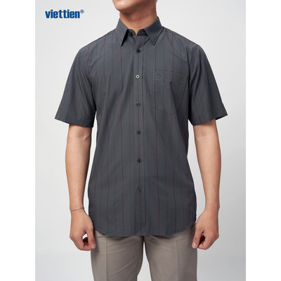 Áo sơ mi tay ngắn vạt tròn VIETTIEN vải Hoa hồng form REGULAR VT00000540