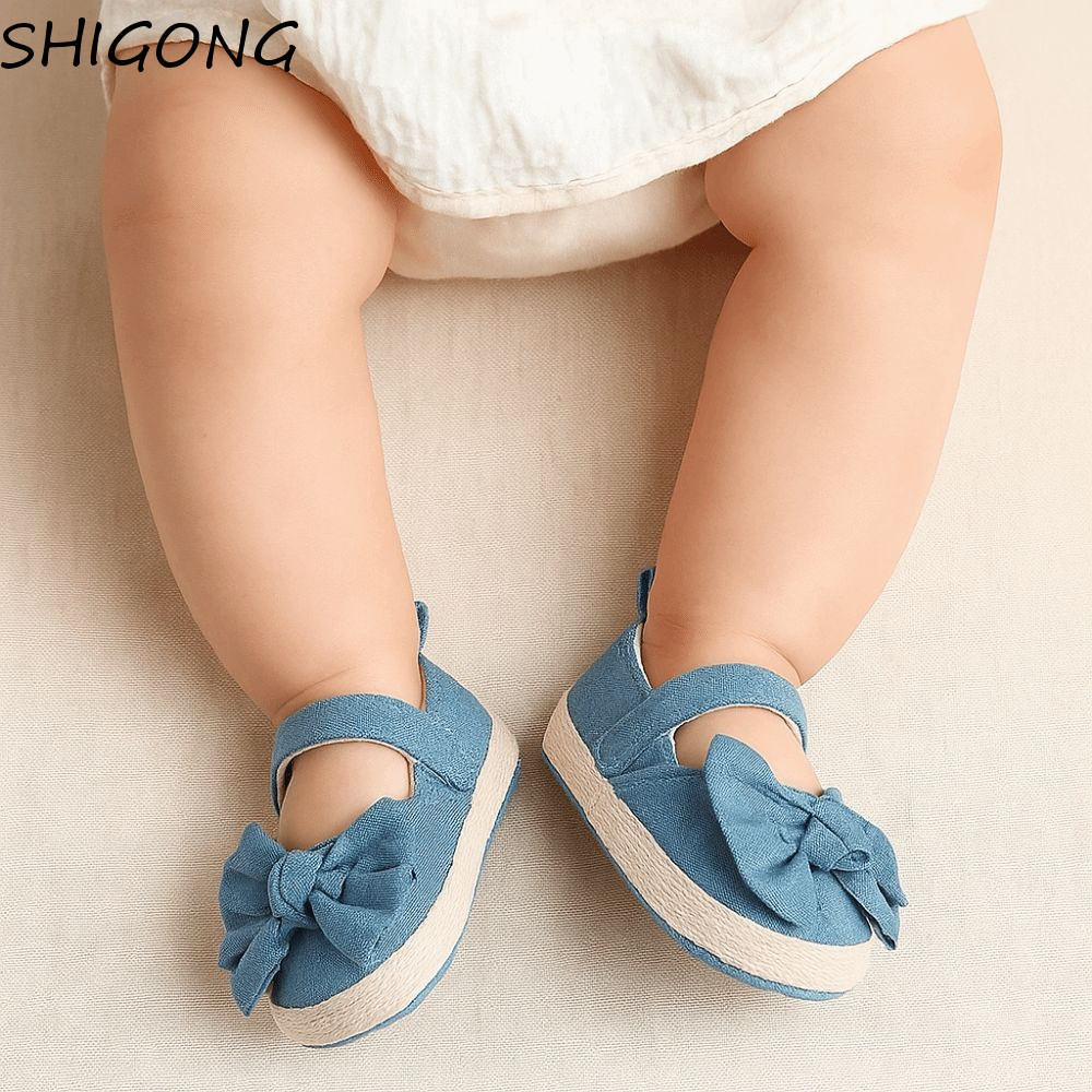 Giày SHIGONG Bé Gái, Giày Nơ Bướm Màu Trơn Nơ, Giày Cho Bé Đế Vải Đế Mềm Chống Trơn Trượt Trẻ Sơ Sin