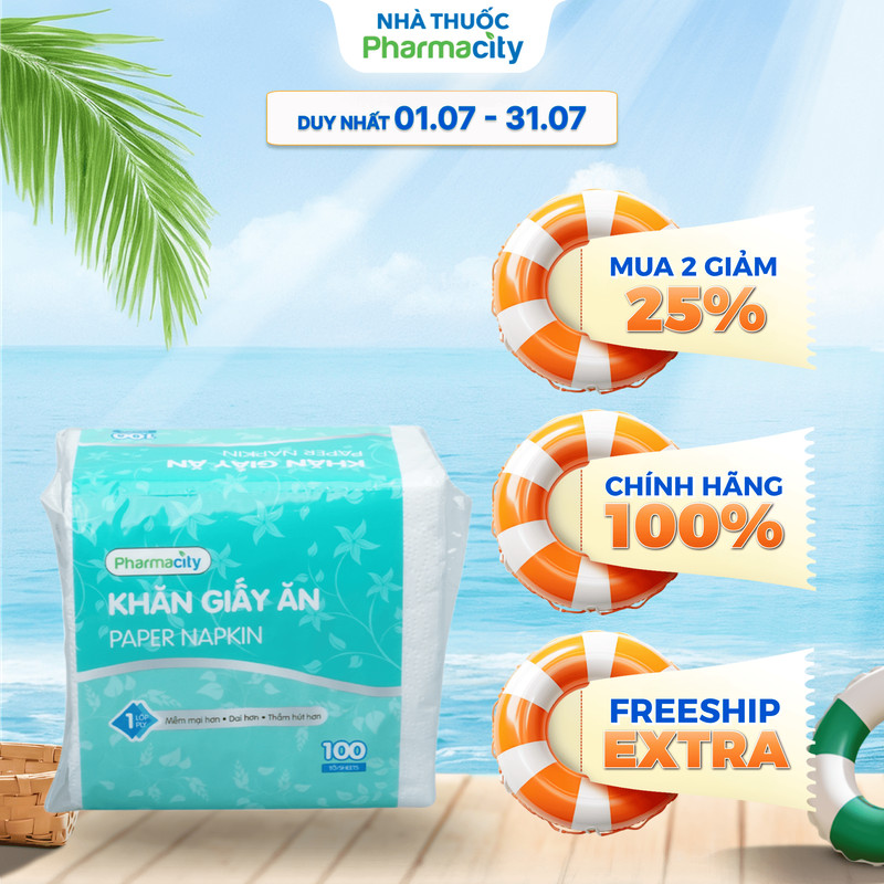 Khăn giấy ăn Pharmacity (Gói 100 tờ)