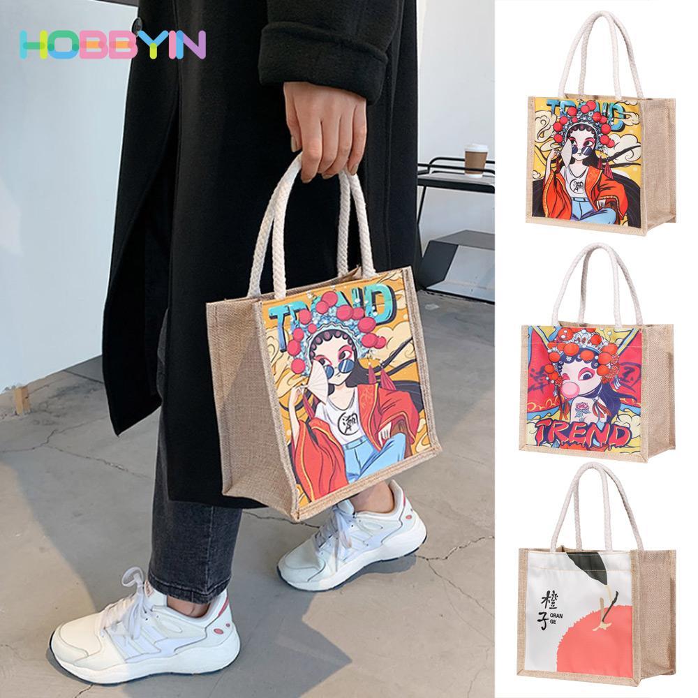 HOBBYIN Túi xách vải HOBBYIN Sáng tạo Cá tính In hình Peking Opera Casual Tote