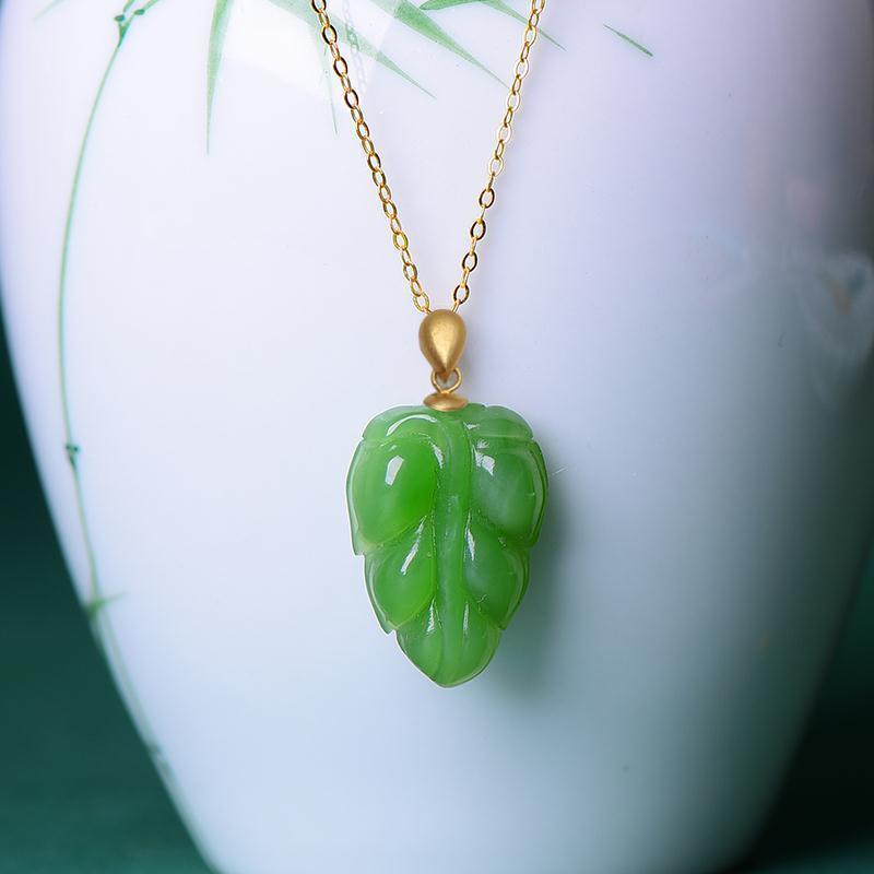 Tân Cương Hetian Jade Jasper dát Hetian Mặt dây chuyền lá Jasper 26 / 7 / 2