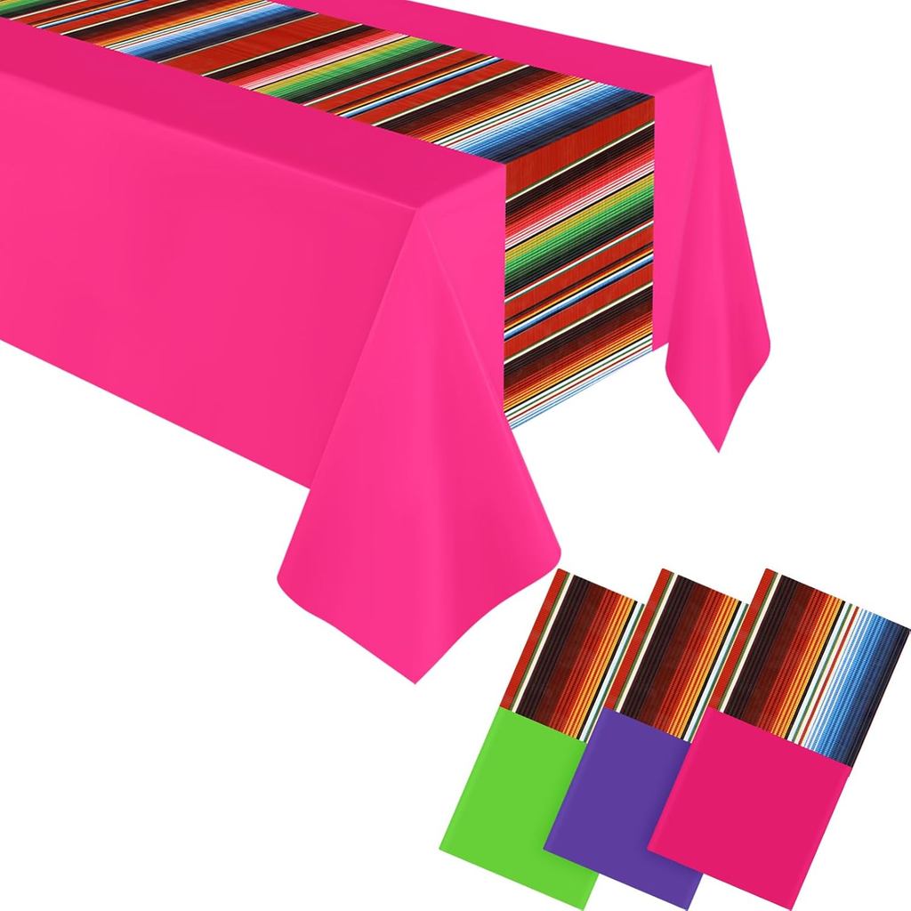 Remagr 3 Chiếc Cinco De Mayo Trang Trí Mexico Fiesta Khăn Trải Bàn 108 x 54 '' Vỏ Bàn Serape Sọc Bằn
