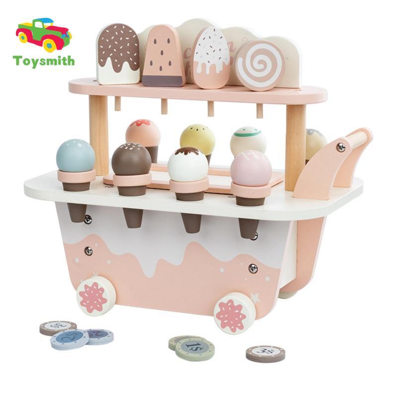 Toysmith Ice Cream Cart có Play Food Pastel Ice Cream Cart có tay cầm Giả vờ Play Store Di động Tưởn