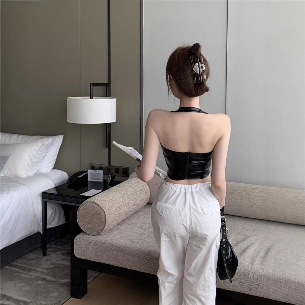 Klalien Treo Cổ Gợi Cảm Đơn Giản Màu Đen Hộp Đêm Mờ Quyến Rũ Nóng Cao Phố Thu Nhỏ Tập Hợp Nữ Rốn Ngắn Áo Vest | BigBuy360 - bigbuy360.vn