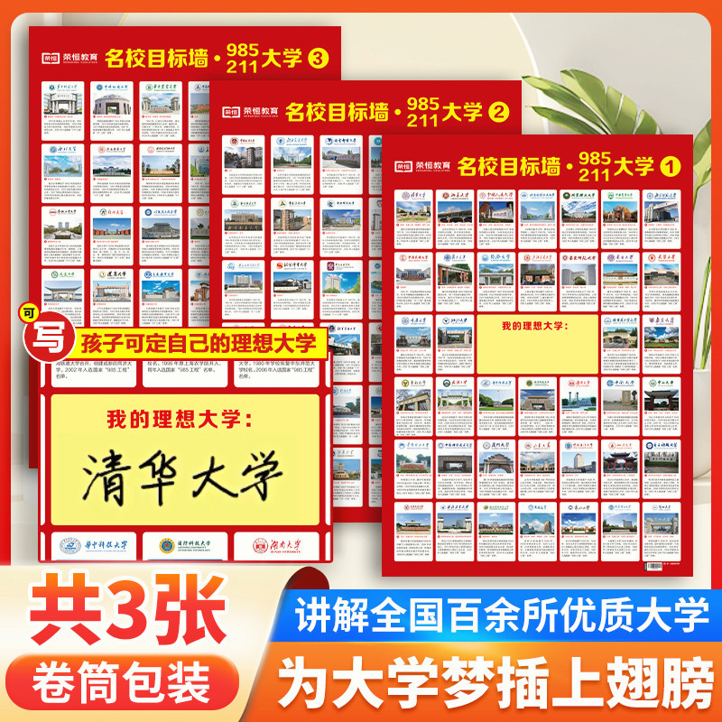 [Rongheng] Nhãn dán tường mục tiêu trường học nổi tiếng 985 / 211 Trọn bộ 3 tờ985211Giới thiệu Đại h