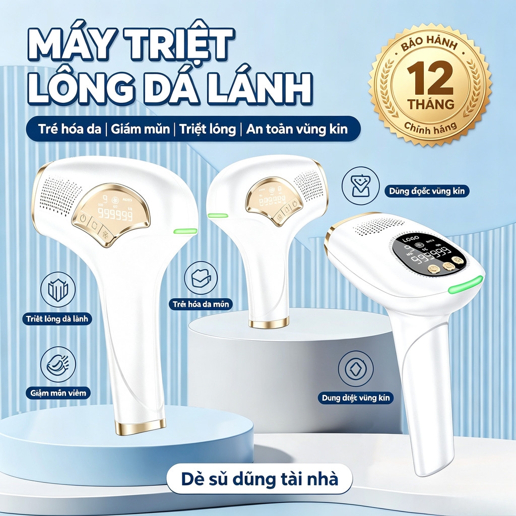Máy triệt lạnh cầm tay sạc pin IPL trẻ da trị mụn, an toàn dùng cho vùng kín toàn thân