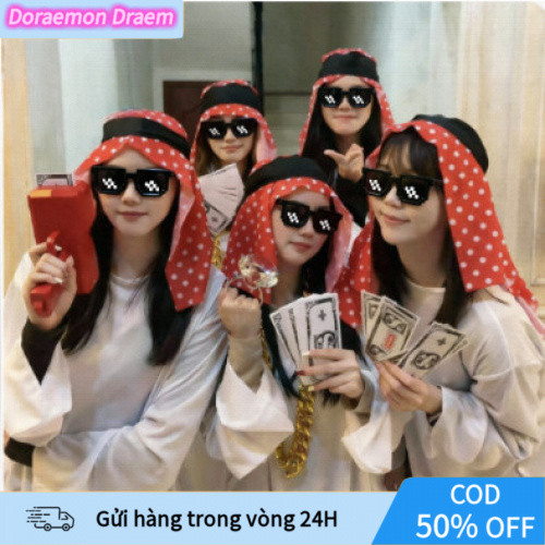 [COD] Bộ hóa trang đại gia Dubai 3 món, áo vest, kính, dây chuyền vàng