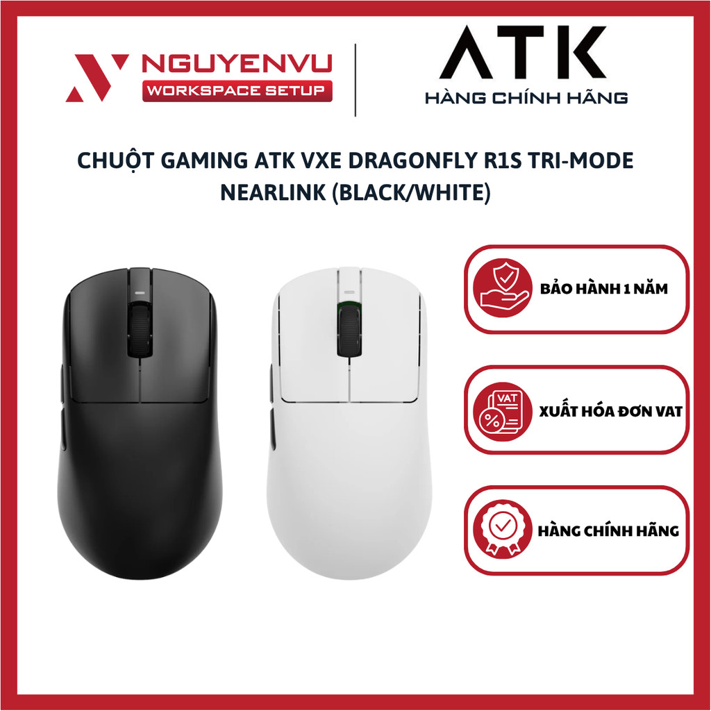 Chuột Gaming Không Dây ATK VXE R1 SE+ | R1 | R1S - 3 chế độ kết nối - Dùng cho PC, laptop - Hàng Chí