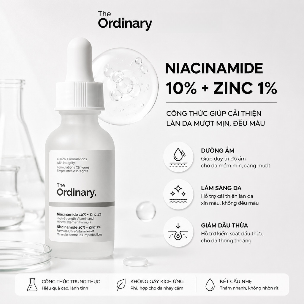 Serum The Ordinary Niacinamide 10% + Zinc 1% 30ml – Kiểm Dầu Se Lỗ Chân Lông Mờ Thâm –Cho Da Dầu Mụn