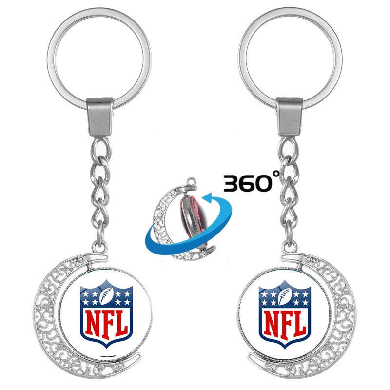 NFL Đội Bóng Bầu Dục Logo Logo Thời Gian Đá Quý Hai Mặt Xoay Mặt Dây Chuyền Móc Khóa Mặt Dây Chuyền 