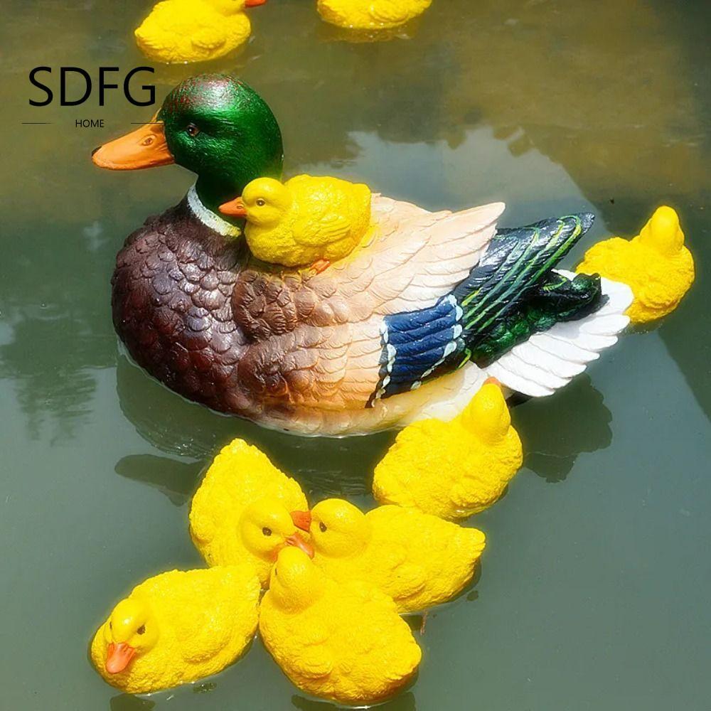 SDFG 1 Cặp Tượng Vịt Nổi, Tượng Nhỏ Màu Vàng Mô Phỏng, Phong Cảnh Micro Nhựa Hiện Đại Động Vật Dễ Th