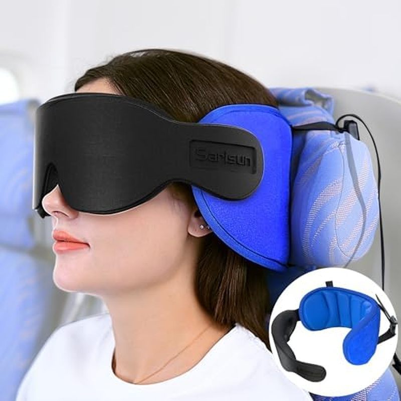 SARISUN Travel Pillows for Airplanes, 360° Support Headrest Pillow with Eye Mask for Sleeping, Trave