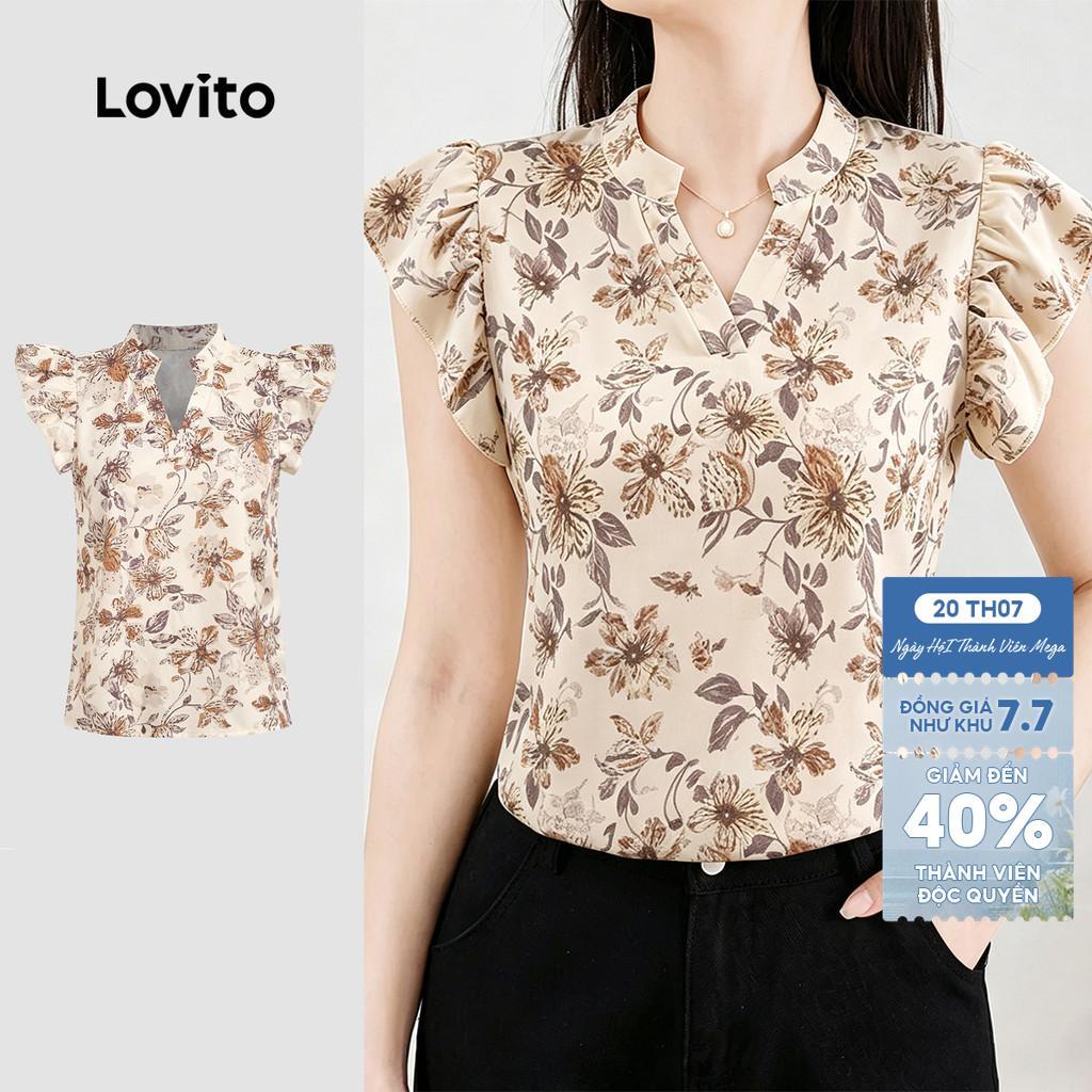 (New Arrival) Lovito Áo sơ mi nữ tay bèo hoa áo sơ mi mùa xuân/hè L195AD300