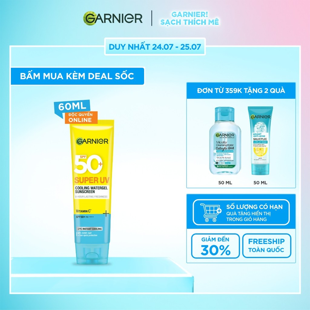 MỚI! Kem chống nắng mát da Watergel SPF50+ PA++++ - Garnier Super UV Cooling Watergel 30ml & 60ml