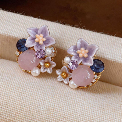 Pinkdudu Hoa Tím Micro-Set Bông Tai Pha Lê Dainty Dangles Tính Khí Thanh Lịch Trang Sức Cho Nữ PD2608