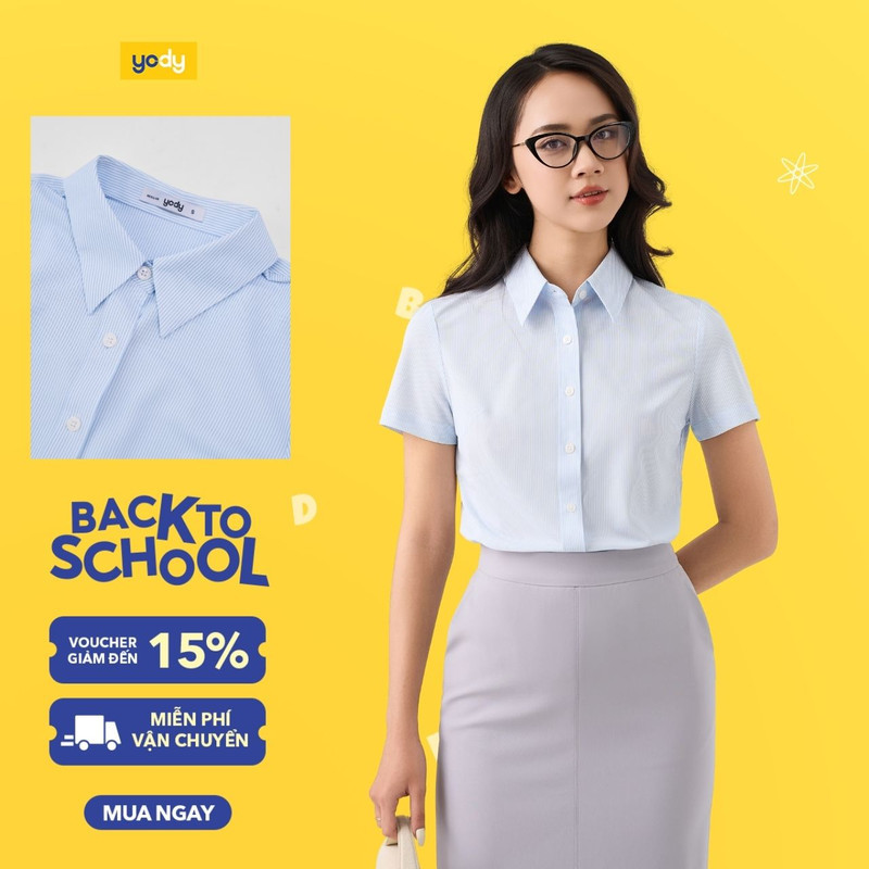 [BST Easy Office] Áo sơ mi nữ YODY tay ngắn chuẩn công sở thấm hút tốt khô nhanh WOSS26S001