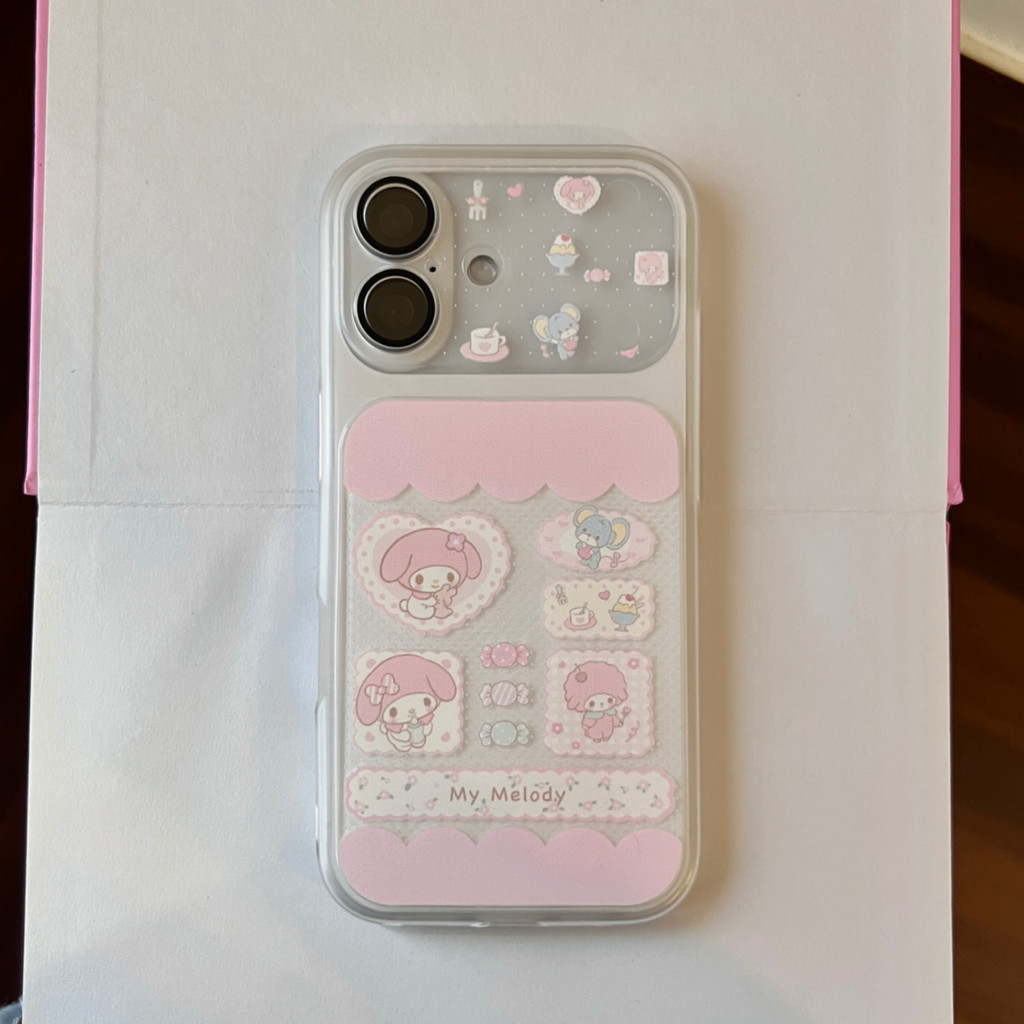 Ốp lưng My Melody dán dán viền trong suốt cho iPhone 14 / 15 / 16 / 17 / Pro / Pro Max / Plus