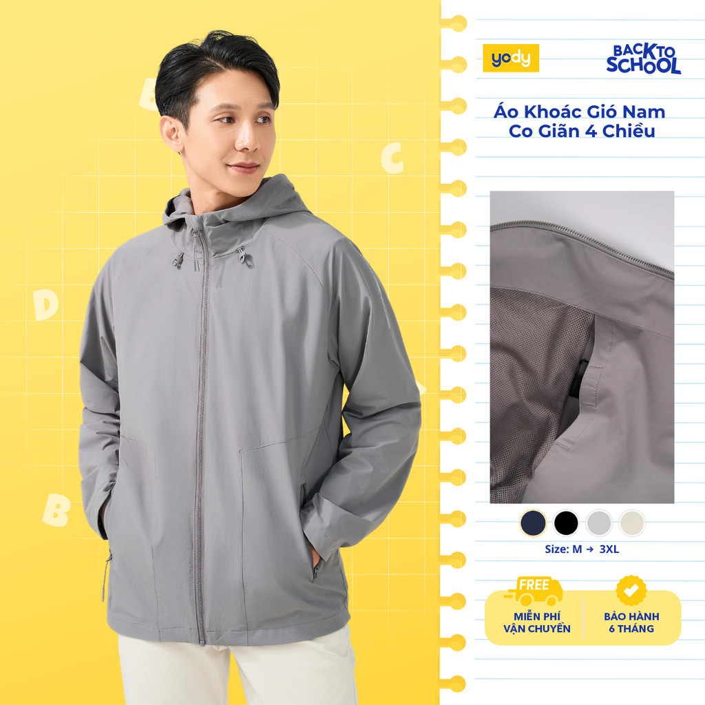 Áo gió nam YODY 2 lớp siêu co giãn áo khoác cản gió trượt nước AKM7015-MCWC25F044