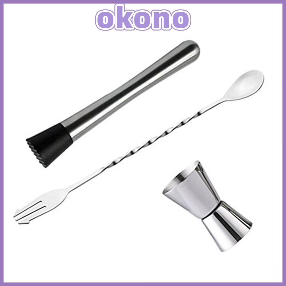 Bộ dụng cụ thanh OKO, Bộ thìa cầm tay dài Jigger hai mặt Didi Muddler, Bộ nồi lắc Didi bằng thép khô
