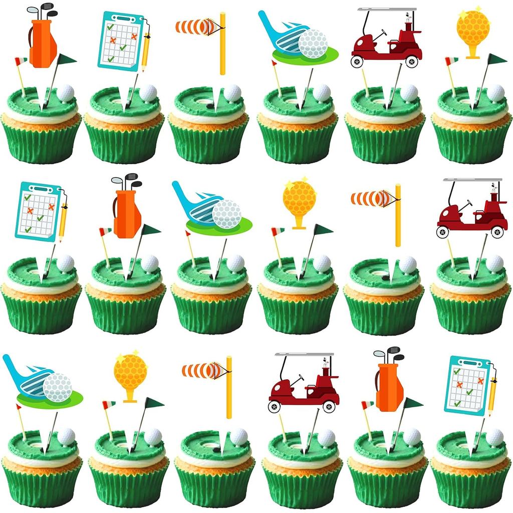 48 Chiếc Golf Cupcake Toppers Cho Cúp Golf Bóng Giày Xe Đẩy Túi Bãi Cỏ Cupcake Chọn Golf Chủ Đề Thể 