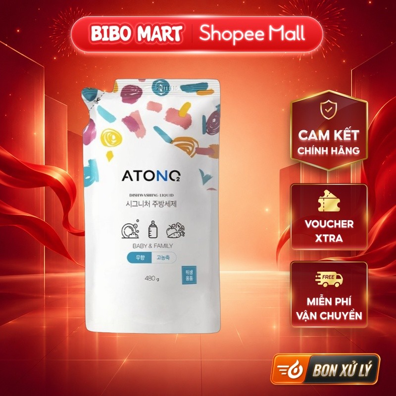[KOL] Nước Rửa Bình Sữa Chén Bát Atono2 Thuần Chay Chiết Xuất Thiên Nhiên Chai 480g - Bibo Mart