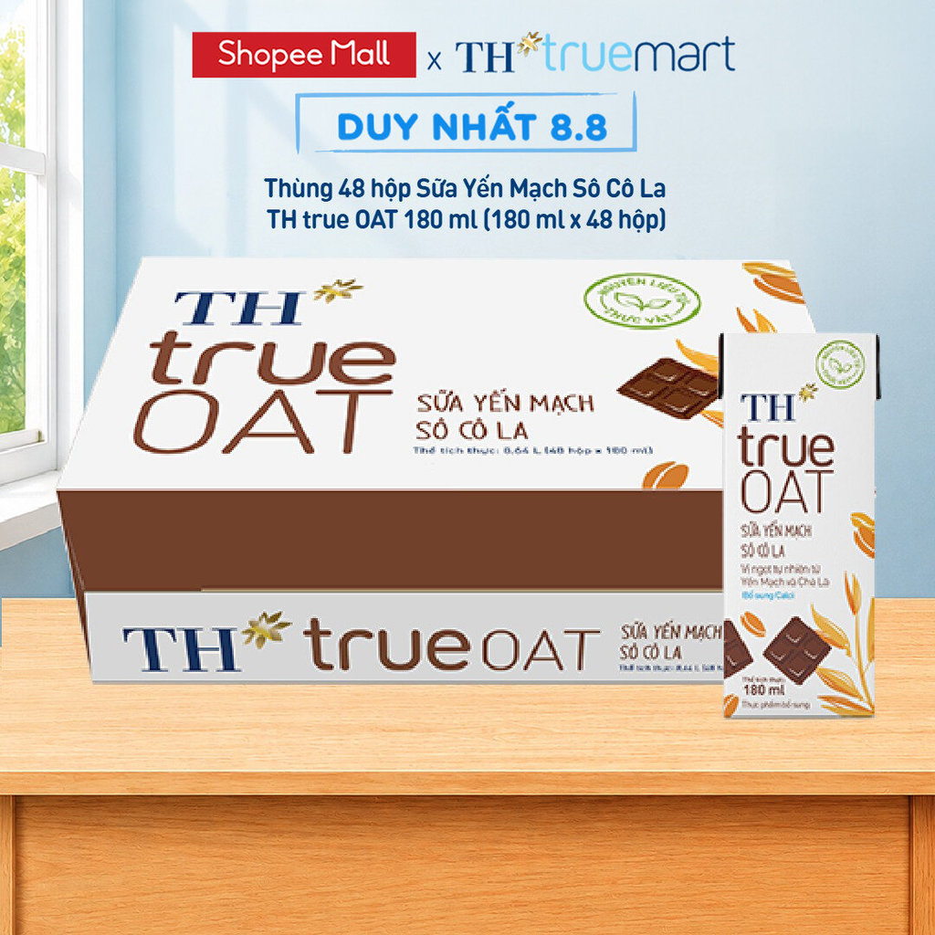 [LIVESTREAM] Thùng 48 hộp Sữa Yến Mạch Sô Cô La TH true OAT 180ml (180 ml x 48)