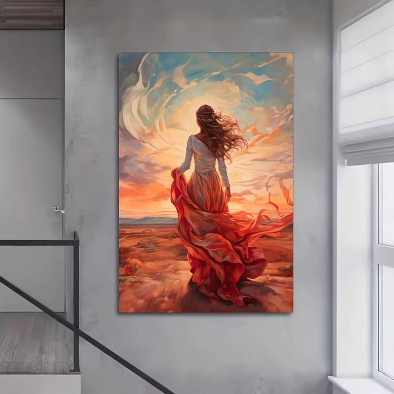 Modern Sunset Girl Canvas Poster Canvas Painting, Frameless Wall Art for Bedroom and Living Room Dec