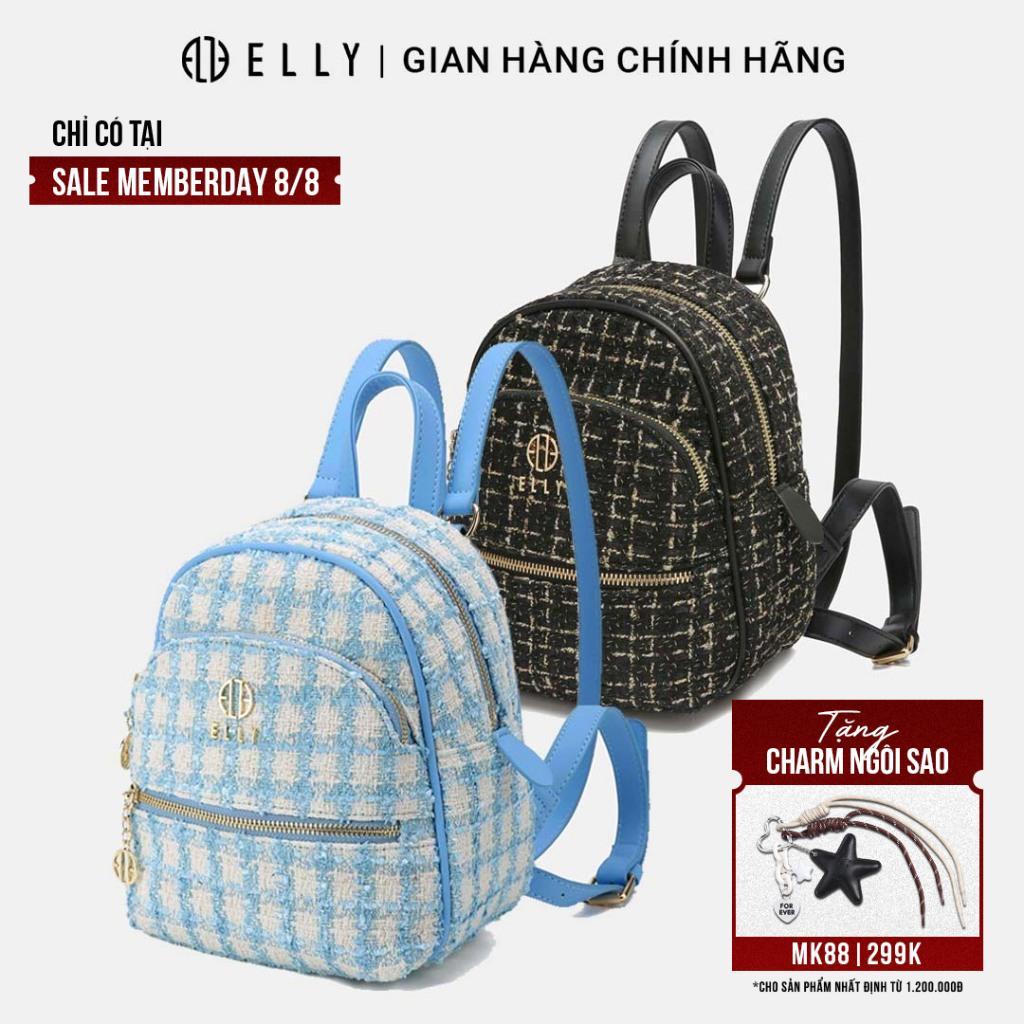 [TẶNG CHARM 299K 10/8] Balo nữ ELLY EBH62 balo dạ tweed da tổng hợp cao cấp thời trang đi làm dạo phố