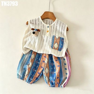 Bộ Đồ Bé Trai Sát Nách Áo Dệt Thoáng Quần Họa Tiết Ba Mẫu MINTSCLOSET TN3793