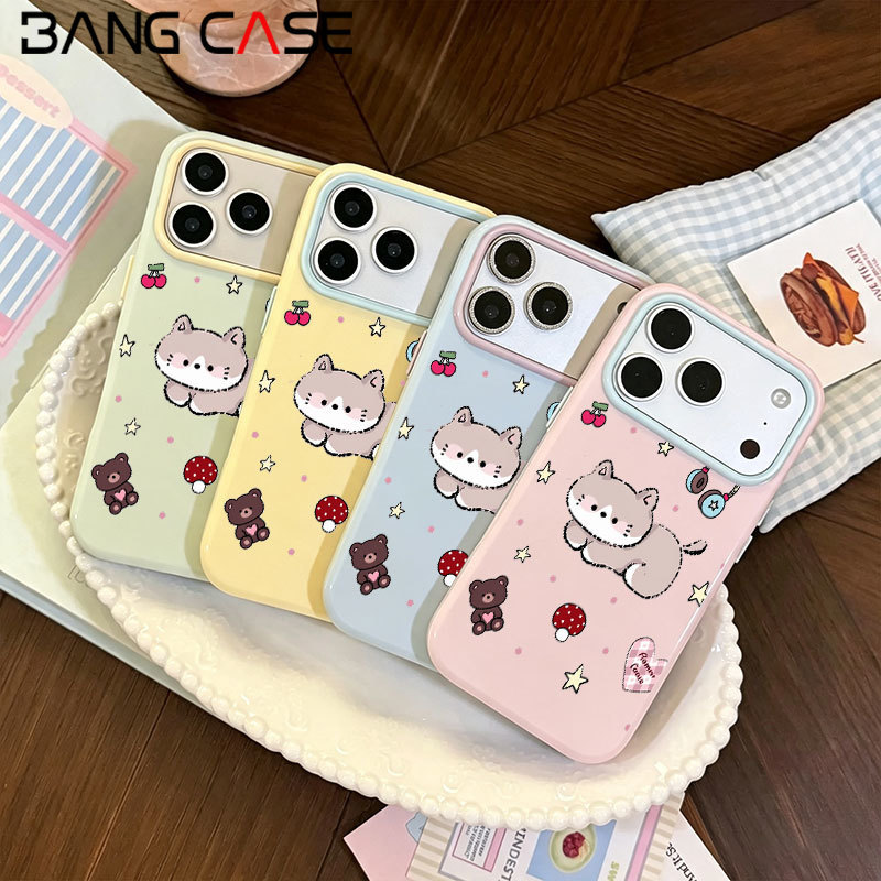 For IPhone 17 16 15 14 13 12 11 Pro Max Plus Earphone Cats Dopamine Shockproof Phone Case Soft Cover