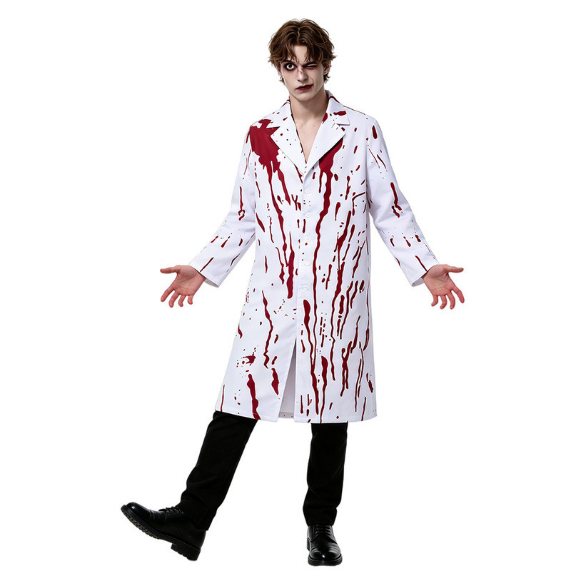 N Áo khoác trắng đẫm máu Halloween Dr. Crazy Horror Zombie Room Escape Npc Trang phục biểu diễn sân 
