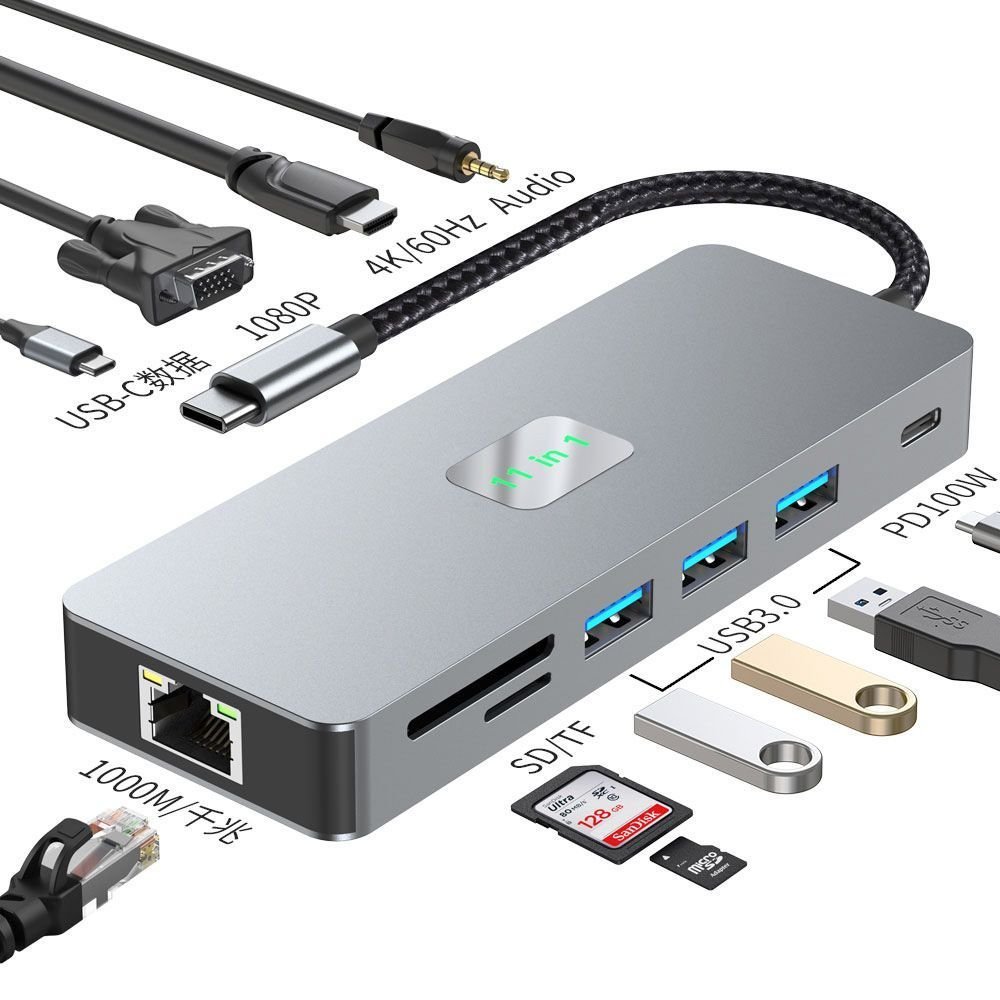 Hub chuyển đổi đa năng Type-C Thunderbolt 4 xuất 3 màn hình HDMI/DP/VGA hỗ trợ 4K cho laptop