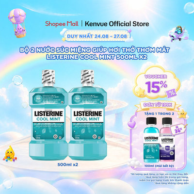 Combo 2 Nước Súc Miệng Giữ Hơi Thở Thơm Mát Listerine Cool mint 500mlx2