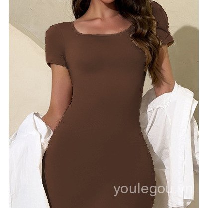Slim-fit Nâng Eo Váy Nâng Hông Nẹp-abdomen Tay Dài Cổ Vuông Skinny Liền Mạch Đầm Nữ