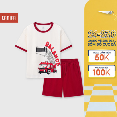 Bộ quần áo bé trai CANIFA bộ thun hè cộc tay mix quần short chất cotton mềm mại thoáng khí 2ST26S004