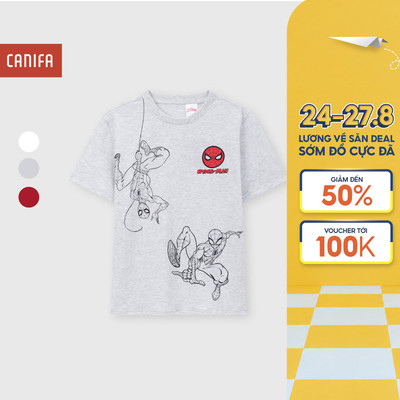 Áo phông bé trai CANIFA áo thun 100% cotton USA mềm thấm hút tốt đạt chứng chỉ OEKO-TEX in hình Spiderman 2TS26S002