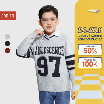 Áo len bé trai CANIFA cổ V dài tay chất len mềm mịn 2TE25C003