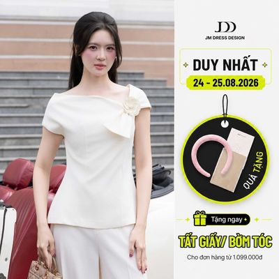 Áo Xuân Hè Cổ Lệch 2T17.2601, Áo Lệch Vai Form Dáng Ôm Eo Xoè Nhẹ, Kiểu Dáng Fitted Bodice Thanh Lịch Sang Trọng By JM