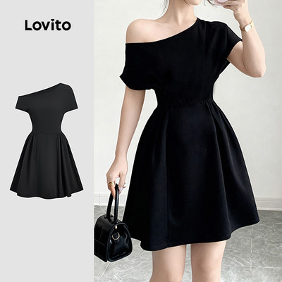 Lovito Phong cách thường ngày Đầm Đầm Đi Nghỉ Mát Đầm Đen Có Khóa Kéo Thích Hợp Cho Mùa Xuân/hè Dành Cho Nữ L157LD205