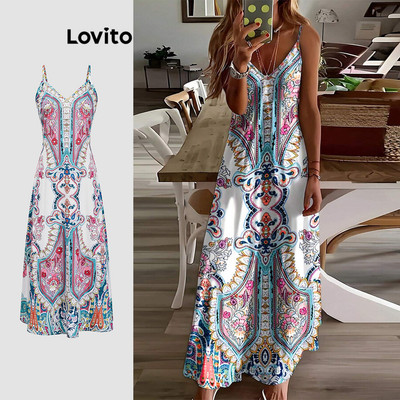 Đầm Lovito Kỳ nghỉ họa tiết dân tộc phong cách cho nữ LBL18248