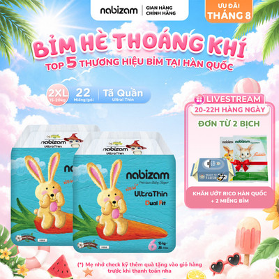 Combo 2 Tã/Bỉm Quần Nabizam Ultra Thin Nội Địa Hàn Siêu Mỏng, Thấm Hút Tối Ưu Size 2XL22 Cho Bé Từ 15-20kg,22 Miếng/Bịch