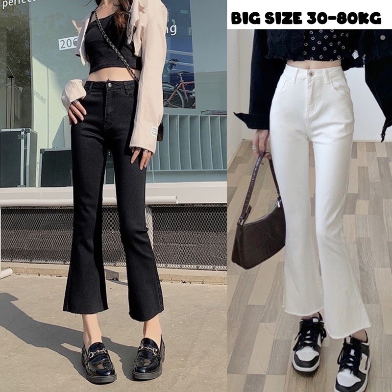 Quần Skinny Ống loe 9 tấc (dài 91-95cm) Quần jeans Loe đen trơn - Chất bò giấy