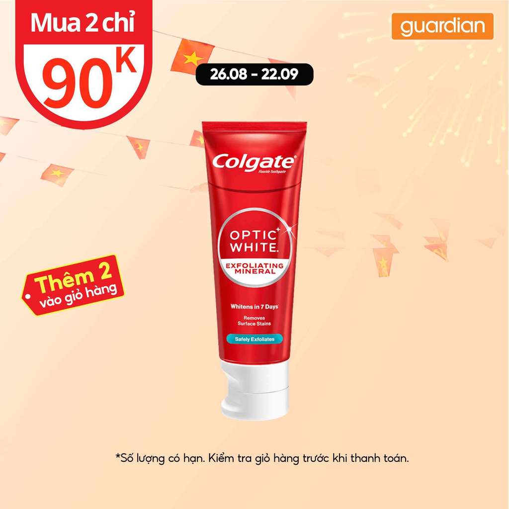 Kem Đánh Răng Colgate Optic White Exfoliating Mineral Hỗ Trợ Làm Trắng Sáng Răng 100G