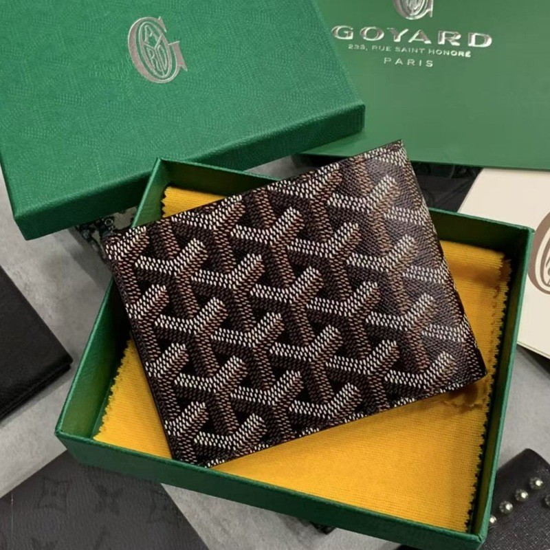 Ví ngắn in họa tiết Goyard, kẹp thẻ đa năng có thể gấp gọn, kẹp thẻ thời trang, dùng được cho cả nam