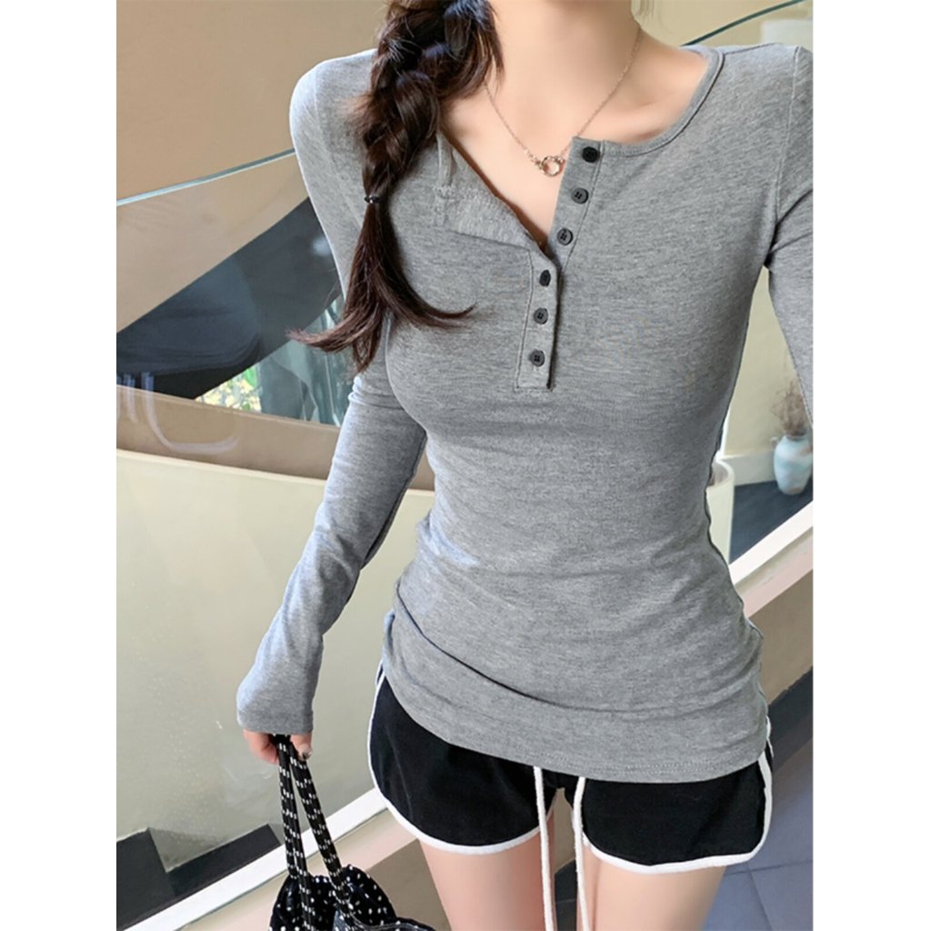 áo thun dài tay nữ form rộng áo phông dài tay Áo dài tay mỏng nhẹ nữ Moses Queen Moses Queen áo cài 
