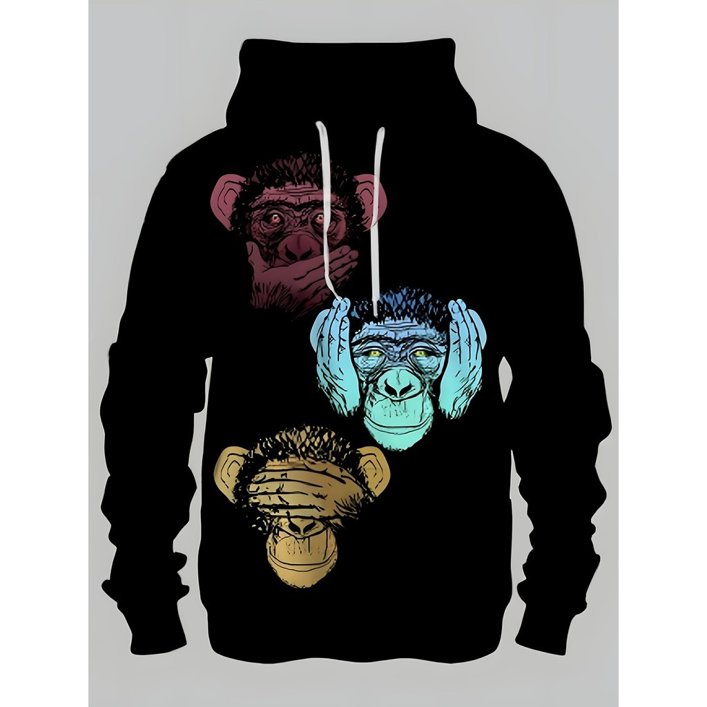 Áo Hoodie xu hướng thời trang in kỹ thuật số - Monkey "See No Evil, Hear No Evil, Speak No Evil" 3D