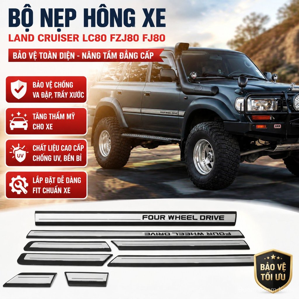 Thanh chống trầy cửa Land Cruiser 4500 LC80 FZJ80, bảo vệ thân xe chống xước, bền đẹp
