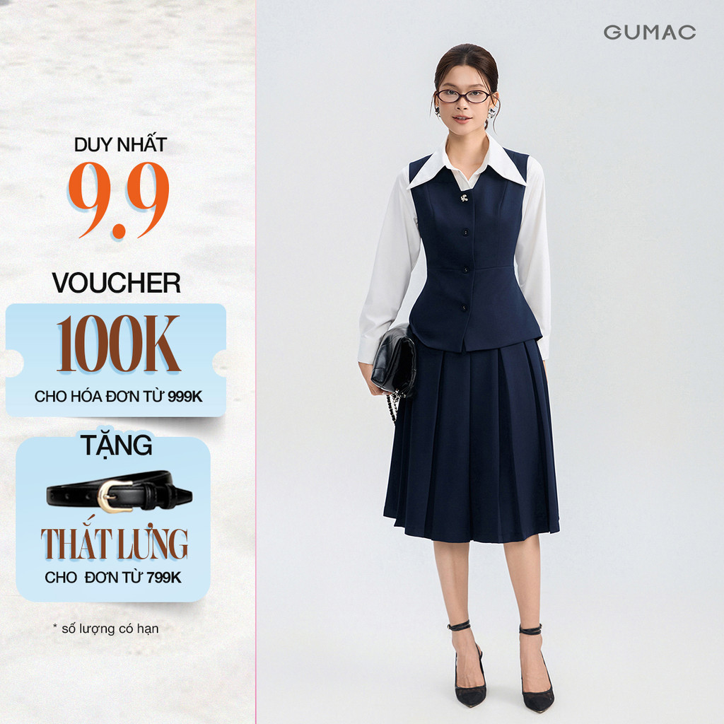 Set lẻ Áo gile GUMAC gài nút  AG05004 - Chân váy GUMAC form A xòe VG05006 - Quần tây GUMAC ống loe Q